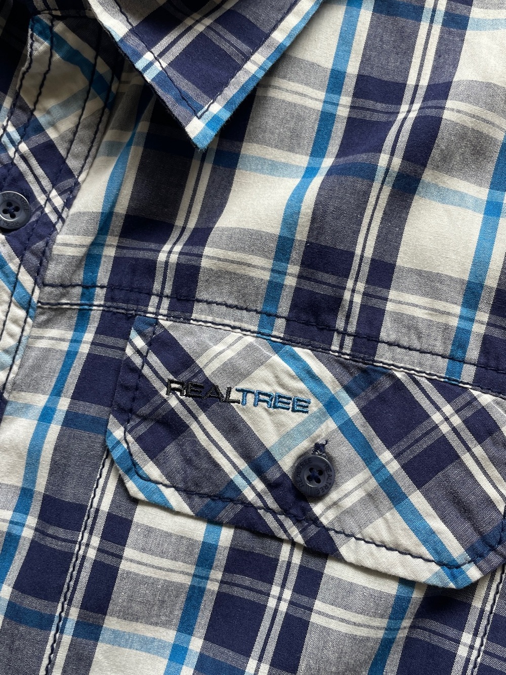 Realtree Button Up Shirt Mens Size L Blue Plaid Western Work Wear Shirt
